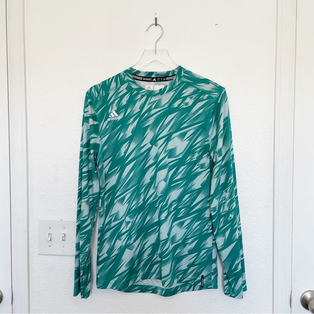 adidas Men’s Long Sleeve Teal Print White AdiPro Goalkeeper Jersey Shirt Small
